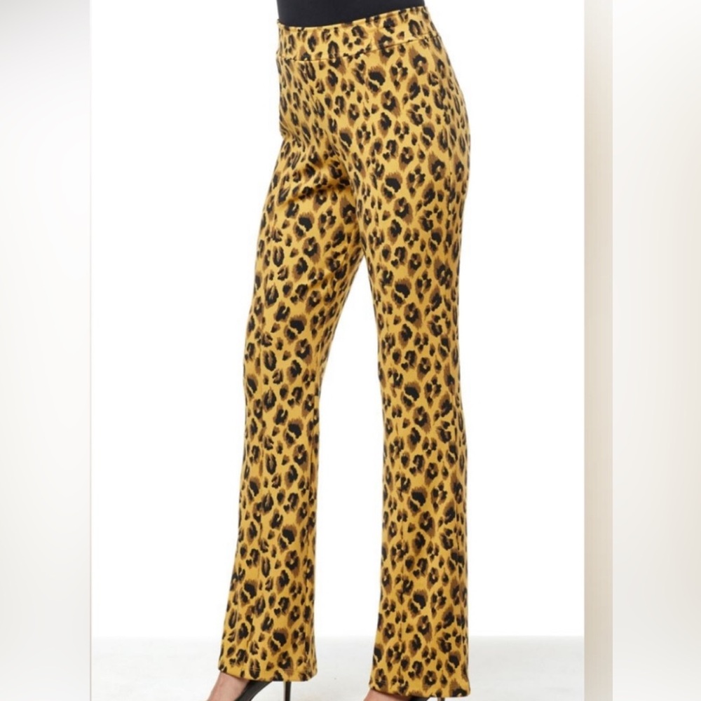 IMAN Global Chic 360 Slim global chic Boot-Cut Pant In Gold Cheetah NWT TALLS